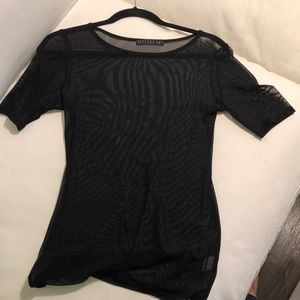Black Mesh Short Sleeve Top - Size M